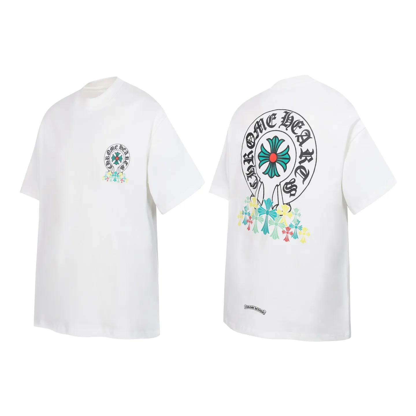 P150 Cross-border running quantity model, please do not place an order if you are pursuing quality - Chrome Hearts/Chrome Hearts colorful horseshoe printed short-sleeved T-shirt - High weight, high density and high quality. The wool is soft, delicate and skin-friendly. It feels soft and silky. It has excellent warmth and skin-friendly properties. - Custom-woven and custom-dyed, no color difference, regardless of fabric or workmanship details. Comparing with the ordinary version on the market -Colour: black white -Size: S M L XL